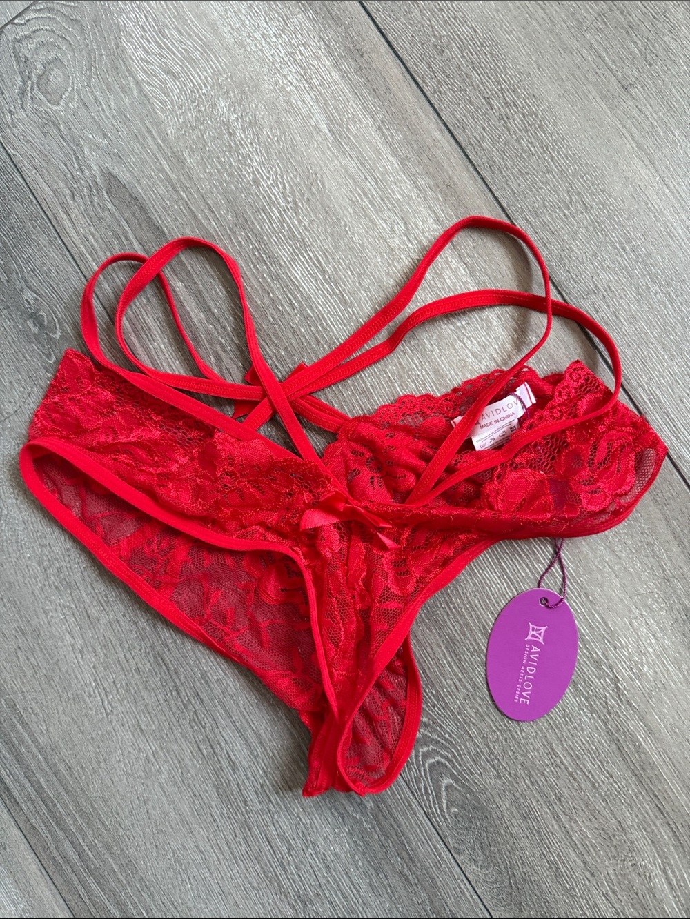Avidlove Women's Red Lace Strappy Bikini Panty